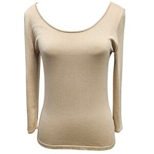 VTG 90s Lauren Ralph Lauren Silk Blend Ribbed‎ Top Beige SP Small Petite READ